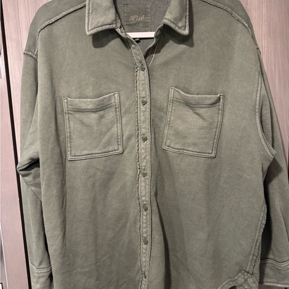 Aerie Lumberjane Fleece Oversized Olive Green Shirt - Picture 9 of 10